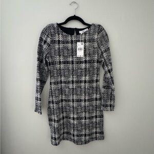 Mango Monochrome Checkered Long Sleeve Dress